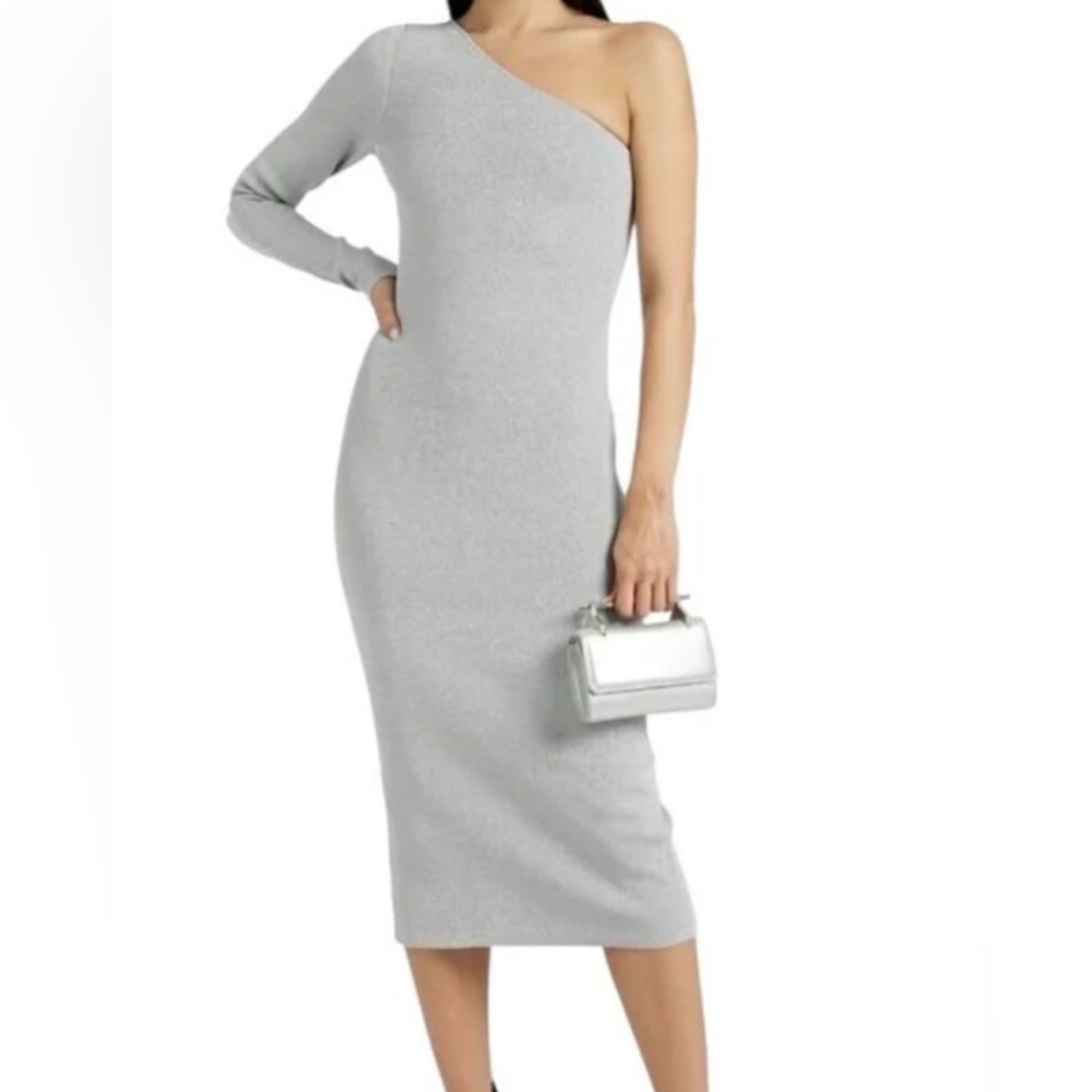 Victoria Beckham VB Body Metallic Knit One-Shoulder Body Con Midi Dress, Size 6